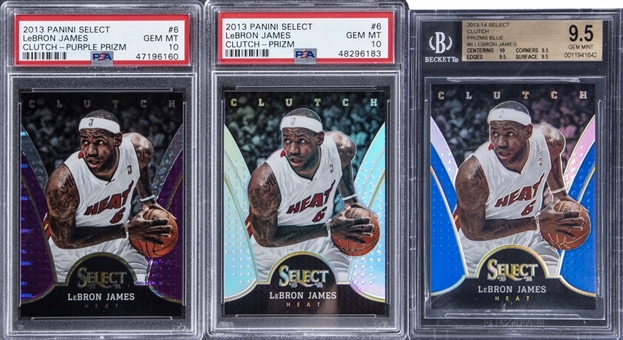 2013-14 Panini Select Clutch #6 LeBron James - Graded Prizm Collection (3 Different Cards) 